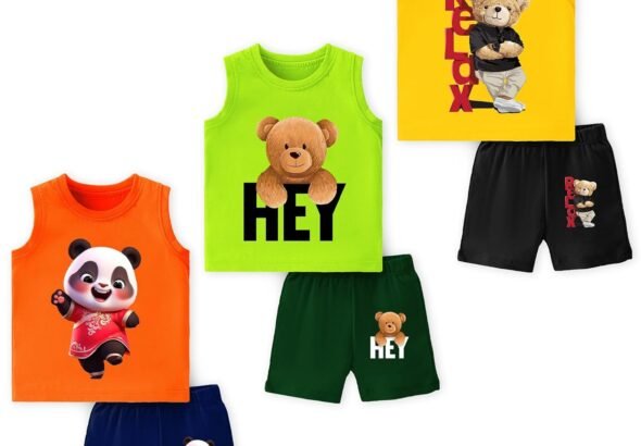 Baby Cotton Clothing Set | Sleeveless T-Shirt & Shorts Combo | Summer Wear for Boys & Girls | Soft Breathable Fabric | Multicolor Pack of 3