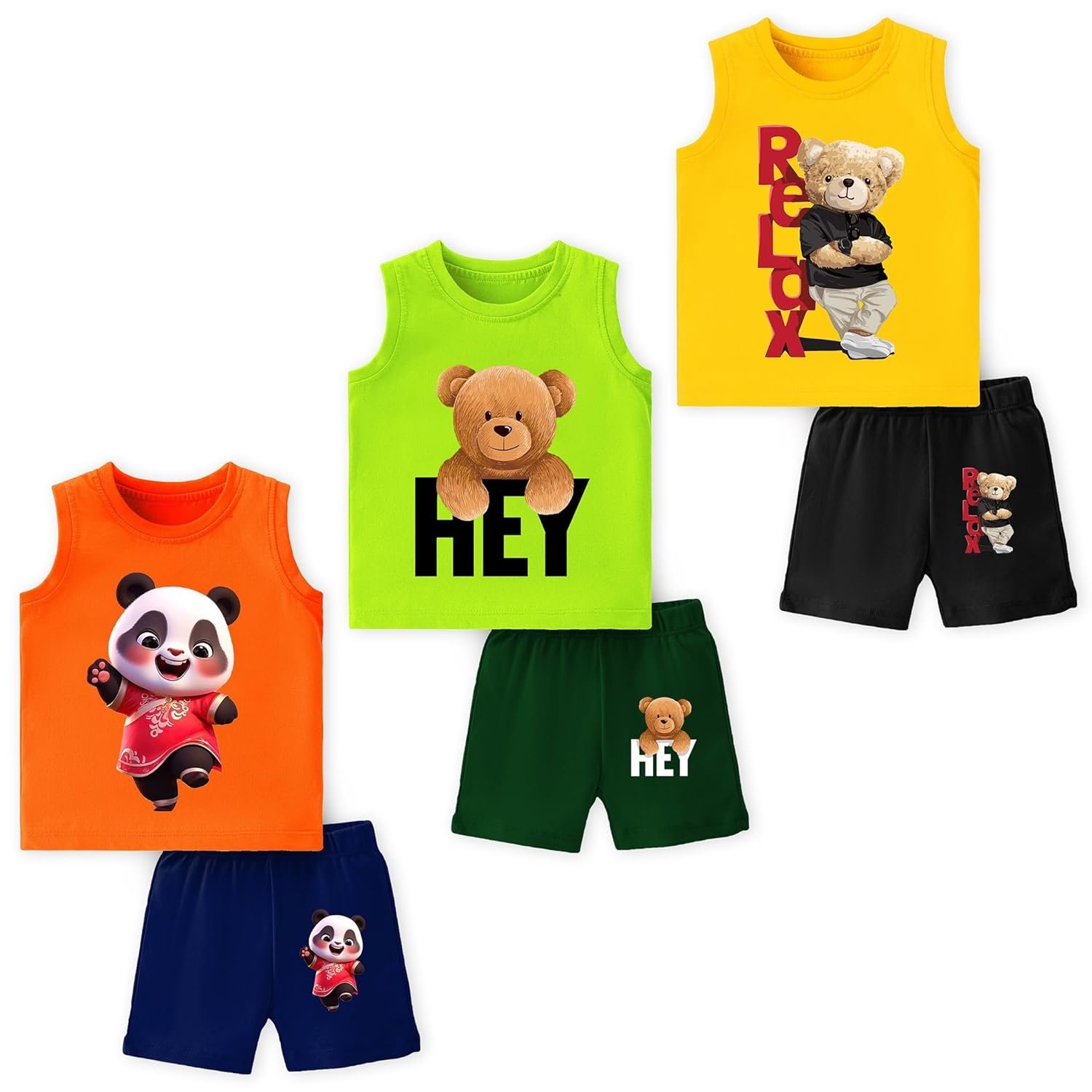 Baby Cotton Clothing Set | Sleeveless T-Shirt & Shorts Combo | Summer Wear for Boys & Girls | Soft Breathable Fabric | Multicolor Pack of 3
