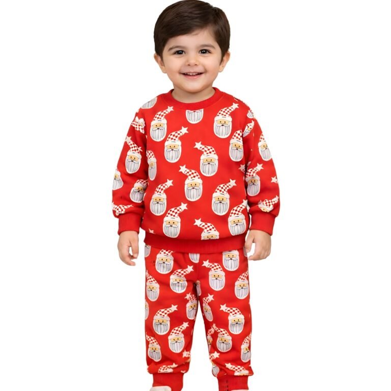 Googo Gaaga Boys Cotton Fleece Printed Sweatshirt with Joggers in Clothing Set | Winter Fleece Fabric | Full Sleeves | Pull On | Elasticated | Night Wear | Red Santa