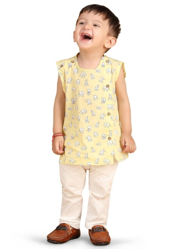 POLKA TOTS Baby Jhabla & Pant Set | 100% Cotton | Sleeveless Printed Top + Soft Bottom | Unisex Outfit for New Born, & Toddlers