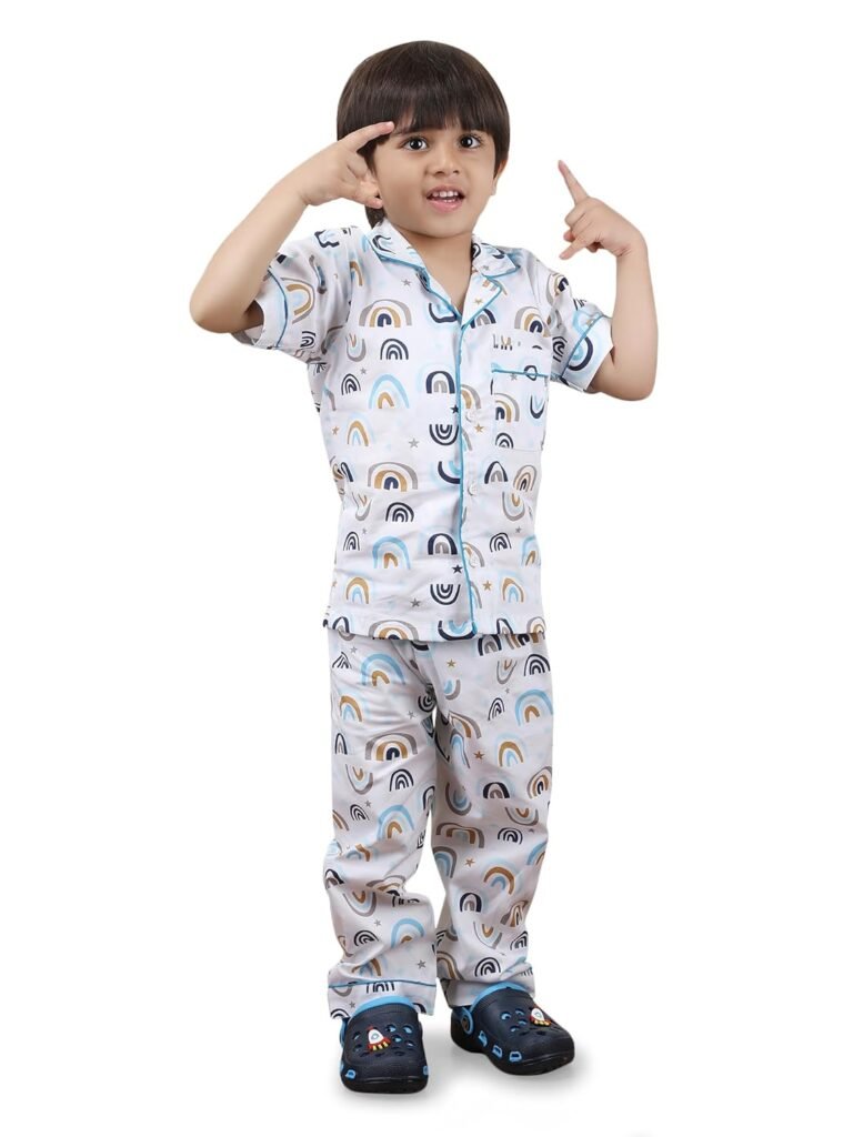 POLKA TOTS 100% Pure Cotton Half Sleeve Night Suit for Kids, Girls & Boys | Cotton Pyjama Set | Unisex Night Dress for Children | Night Suit for Girls |Sleepwear for Kids | Winter Night Dress for Boys