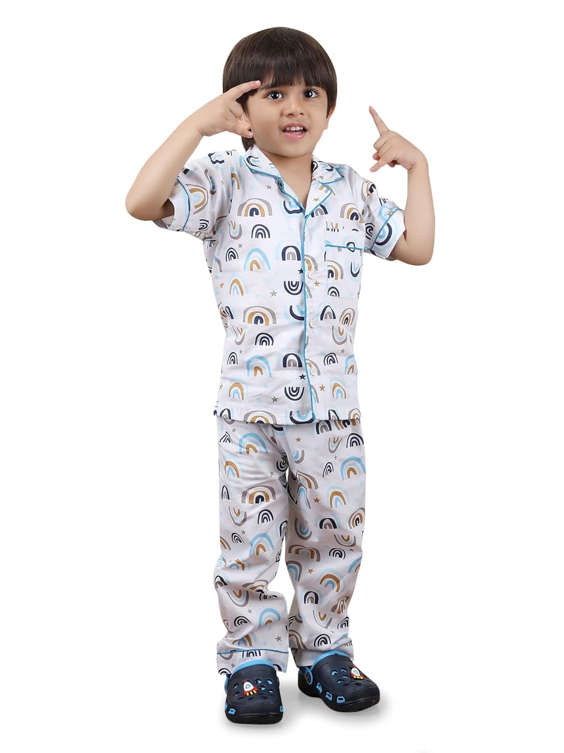 POLKA TOTS 100% Pure Cotton Half Sleeve Night Suit for Kids, Girls & Boys | Cotton Pyjama Set | Unisex Night Dress for Children | Night Suit for Girls |Sleepwear for Kids | Winter Night Dress for Boys