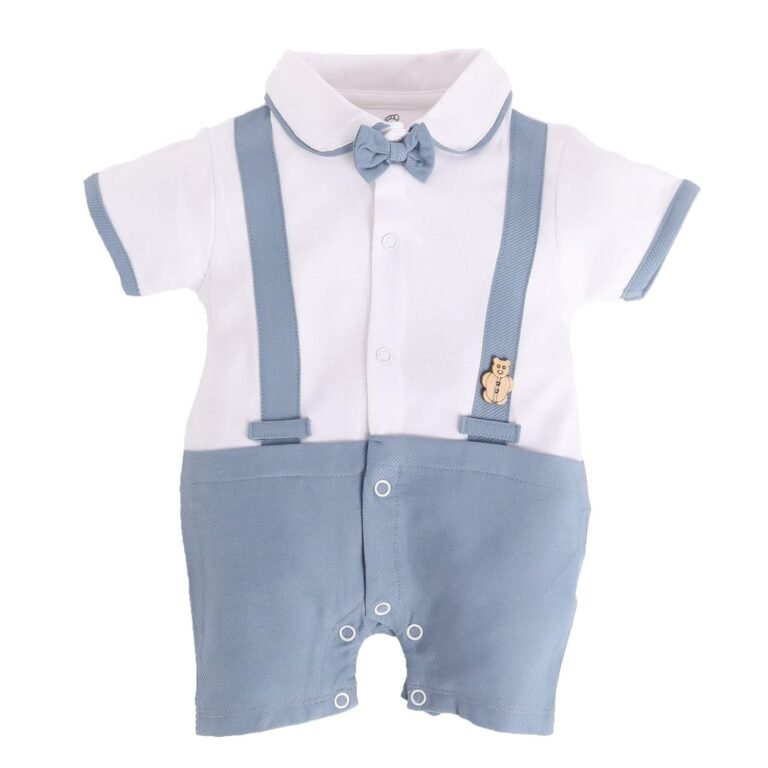 BABY GO Half Sleeve Cotton Round Neck Romper for Baby Boy (3-6 Months, Sky)