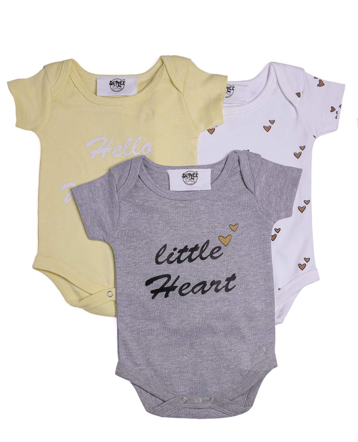 Sopiee Baby Boys’ Girls’ Organic Cotton One-Piece Rompers Onesies Bodysuit with an Expandable Neckline (Pack of 3) (Multicolor) (0-6 Months) (6-9 Months)