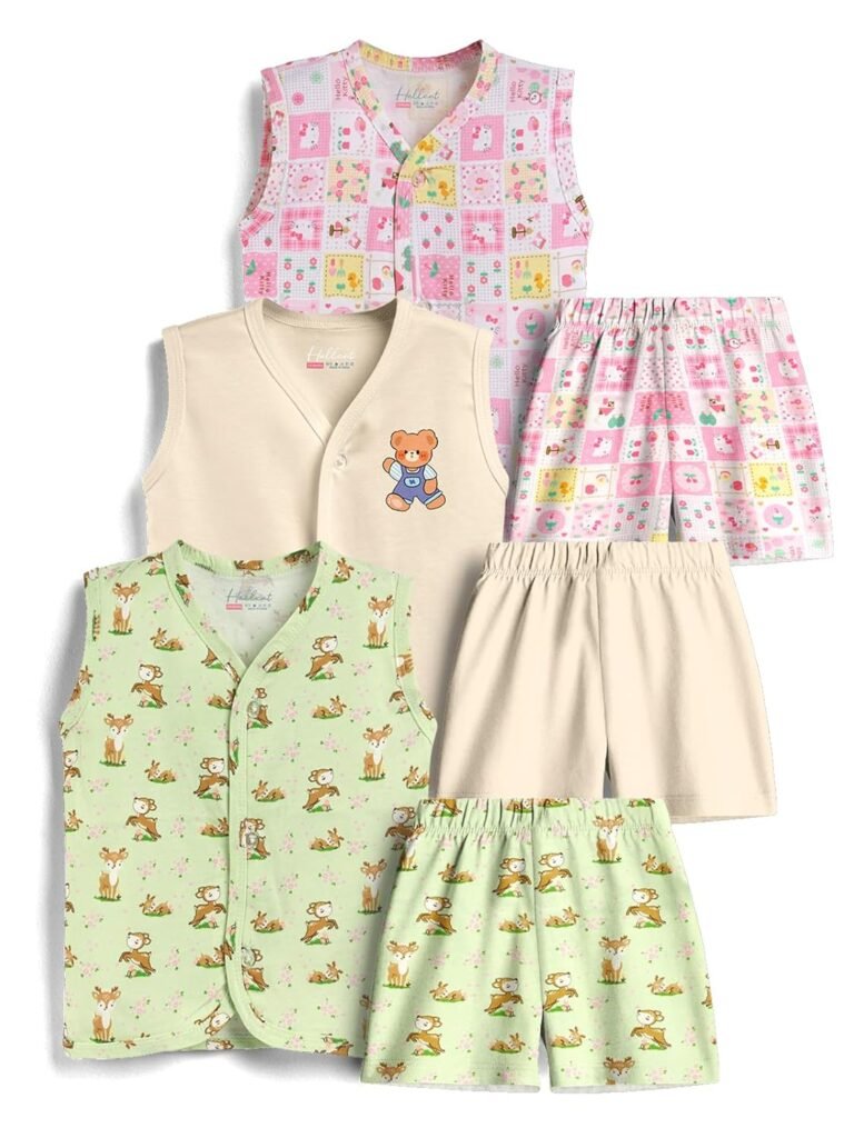 HELLCAT 100% Cotton Jhabla T Shirt & Shorts Matching Co-ords for Babies – Pack of 3 (Unisex, Sleeveless)