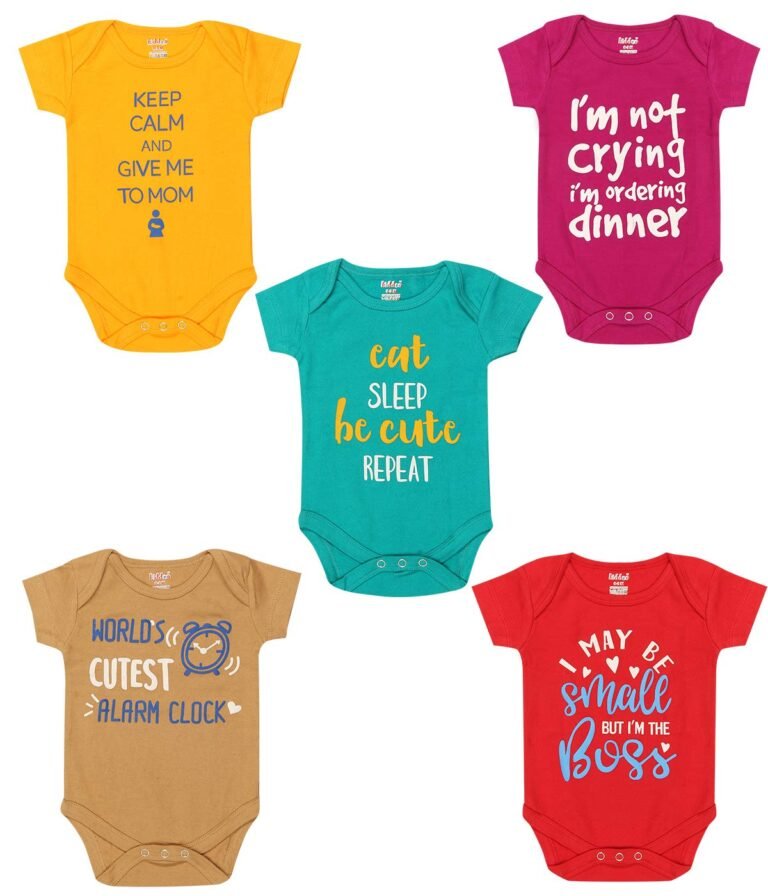 kiddeo New Born Baby Multi-Color 100% soft Cotton Sleep Suit Romper, Body Suit for Boys and Girls Combo Set(Pack of 5)