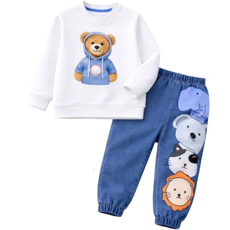 Googo Gaaga Printed SweatShirt with Printed Denim Joggers for Boys – Cotton Clothing Set for Baby Boy | Soft Fabric Full Sleeves Sweat Shirt | Regular Fit Kids Outfit