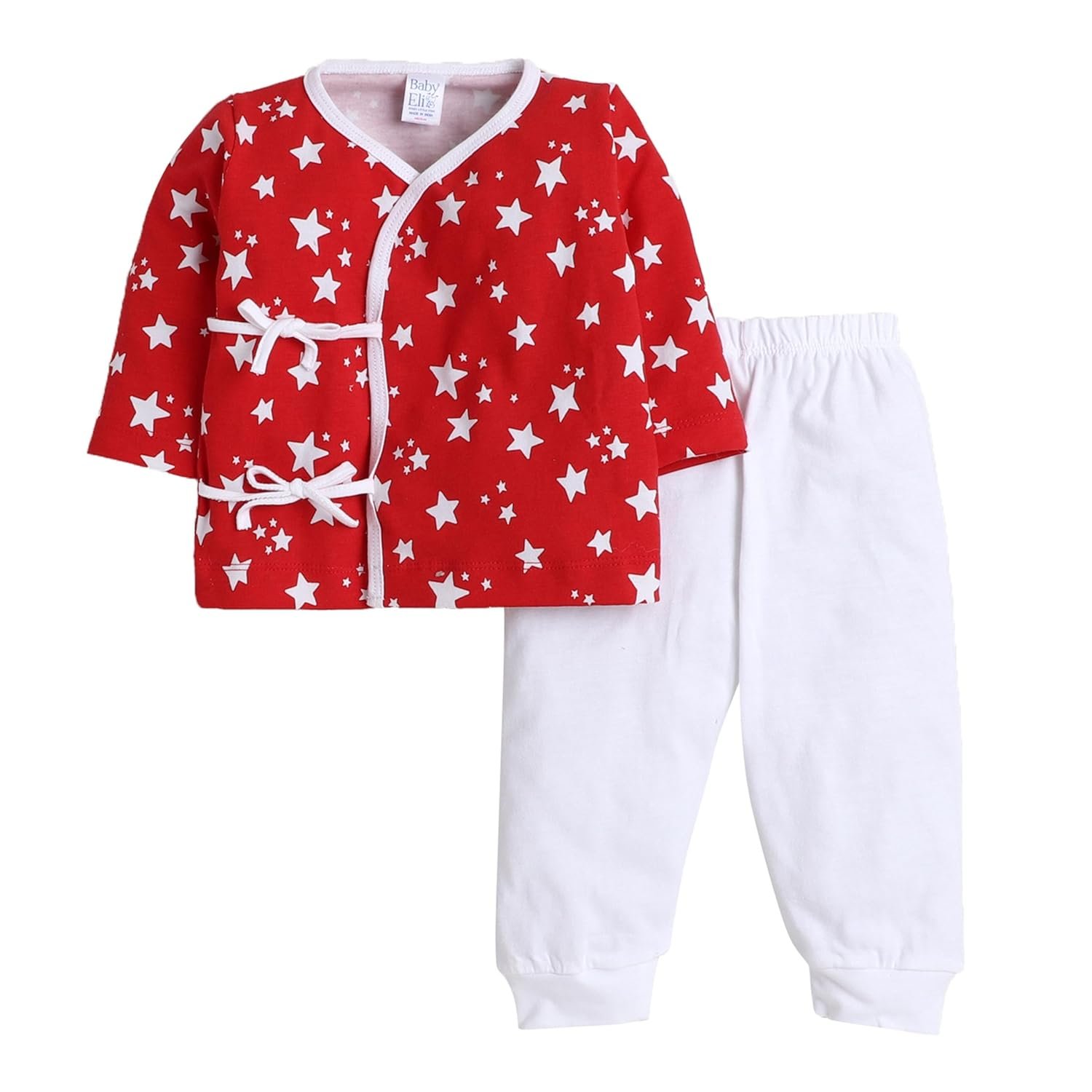 Baby Eli Cotton Full Sleeve Tying Jabla and Leggings Night Suit Set |Unisex Infant/Babies Sleepwear | Cotton Nightwear for Kids | Kids Clothing | Baby Sleepware|Jablas