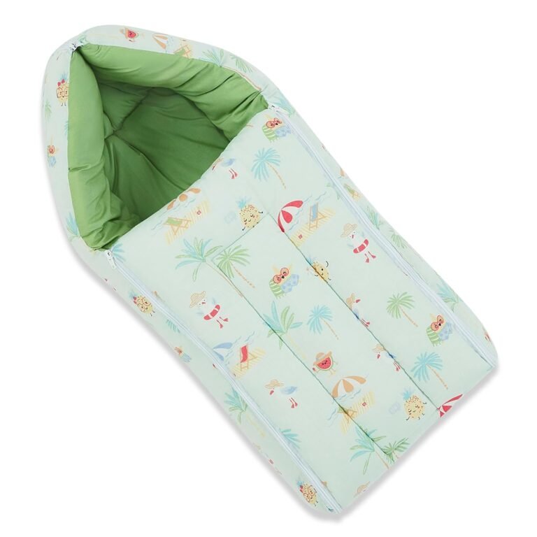 Haus & Kinder Cotton Poplin 3 in 1 Baby Carry Nest Cum Sleeping Bag – Baby Sleeping Nest Multi Color | Carry Nest for New Born Baby to 6 Months, Perfect Size for Your Baby 67*30Cm, Sunny Citrus Splash