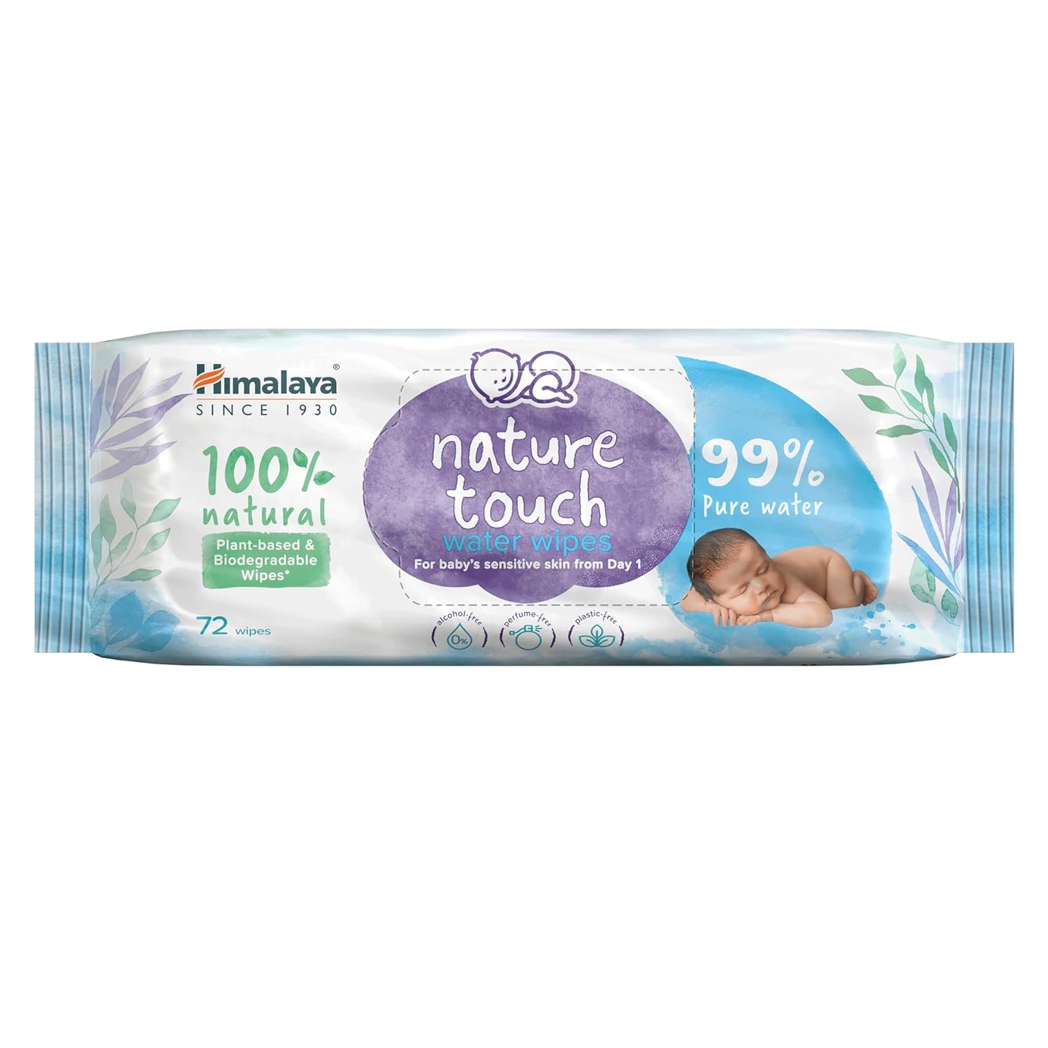 Himalaya Nature Touch Water Baby Wipes |72 Wipes – Pack of 1| 99% Pure Water | 100% Plant-Based Biodegradable Wipes | Organic Coconut Oil | for Sensitive Skin from Day 1 |Unscented