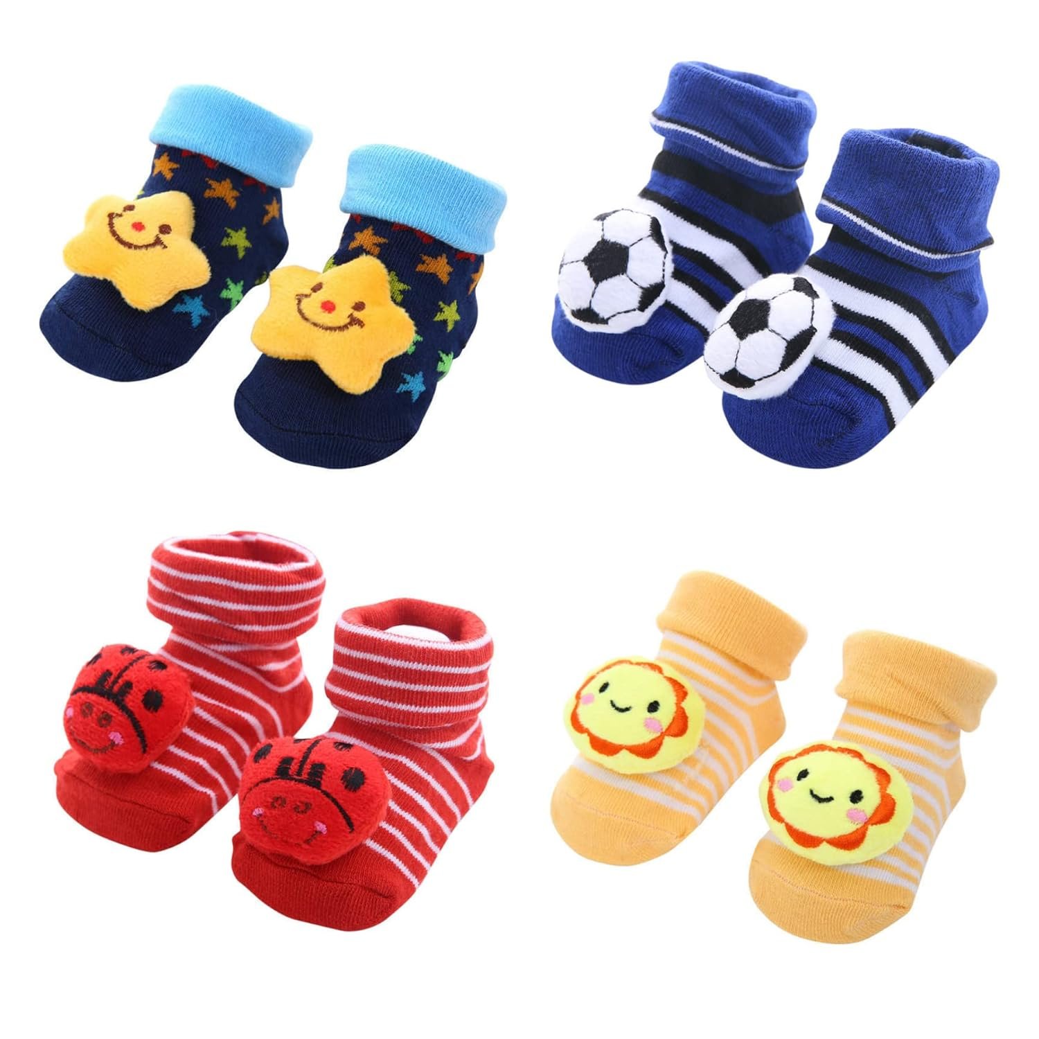 MumsLap Baby Boy’s Ankle Length Cotton Blend Socks (Pack of 4) (MumsLap-Socks_Blue, Red, Yellow)