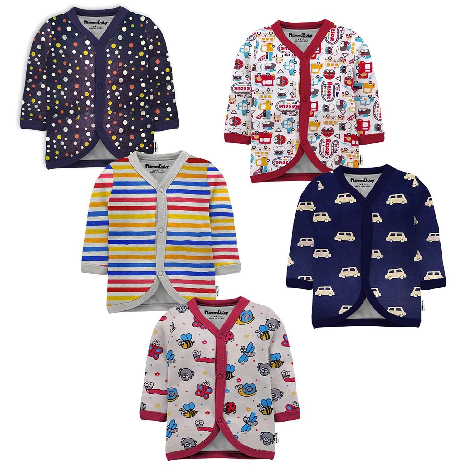 NammaBaby Unisex Baby Boys’ & Baby Girls’ Regular Fit Soft Hosiery Cotton T-Shirt Front Open Jhabla