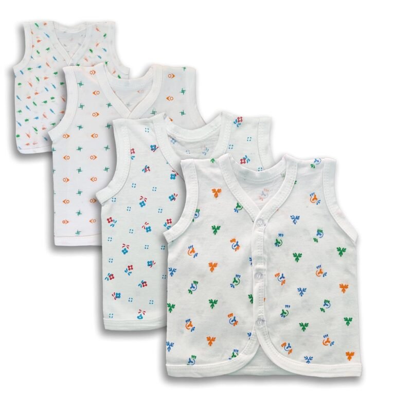 New Born Baby Clothes Set 0-6 Months Newborn Baby Boys & Girls Sando Vest Front Open T-Shirt Casual Regular Fit and Sleepwear Multicolour Unisex Pack of 4