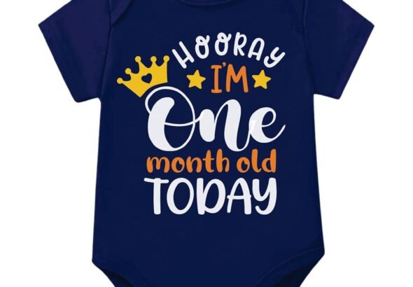 Lillypupp Monthly Milestone One Month Birthday Unisex Cotton Baby Romper Bodysuit For New Born. 1 Month Baby Girl Boy Dress Clothes For Photoshoot.