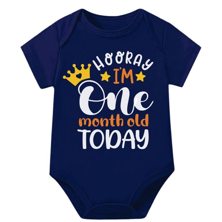 Lillypupp Monthly Milestone One Month Birthday Unisex Cotton Baby Romper Bodysuit For New Born. 1 Month Baby Girl Boy Dress Clothes For Photoshoot.