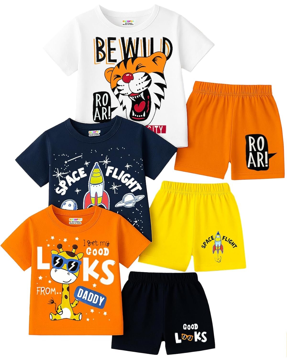 Kuchipoo Boys Regular Fit Cotton T-Shirts and Shorts Set