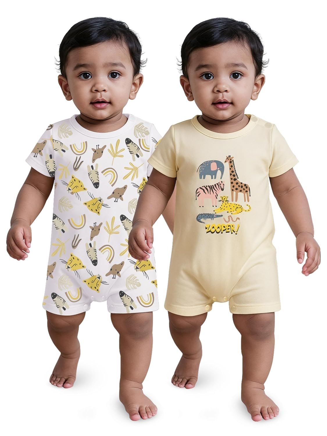 Nuego Pure Cotton Bodysuit for New Born Baby Boys, Full Sleeve Ultra-Soft Onesies for Newborn Baby Dress Cotton Cute Printed Multicolor Footed Rompers Sleepsuits New Born (0-24 Months)