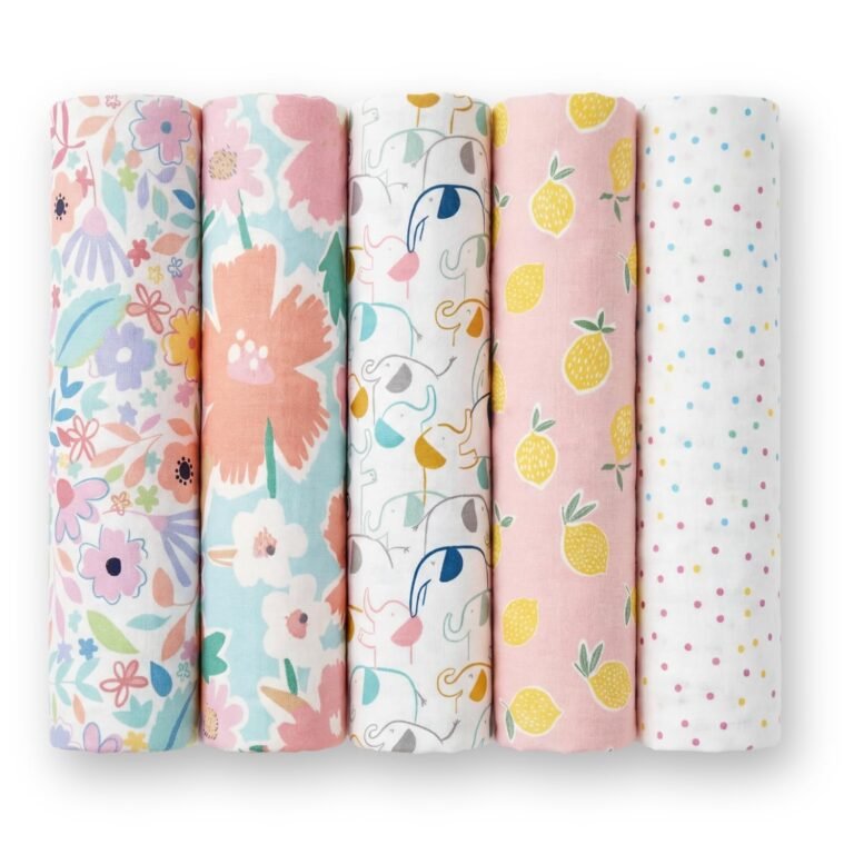 haus & kinder 100% Cotton Muslin Swaddle Wrap for New Born Baby | Pack of 5 (100×100 cm) | Baby Blanket & Swaddles for Newborn | Eleflora Collection