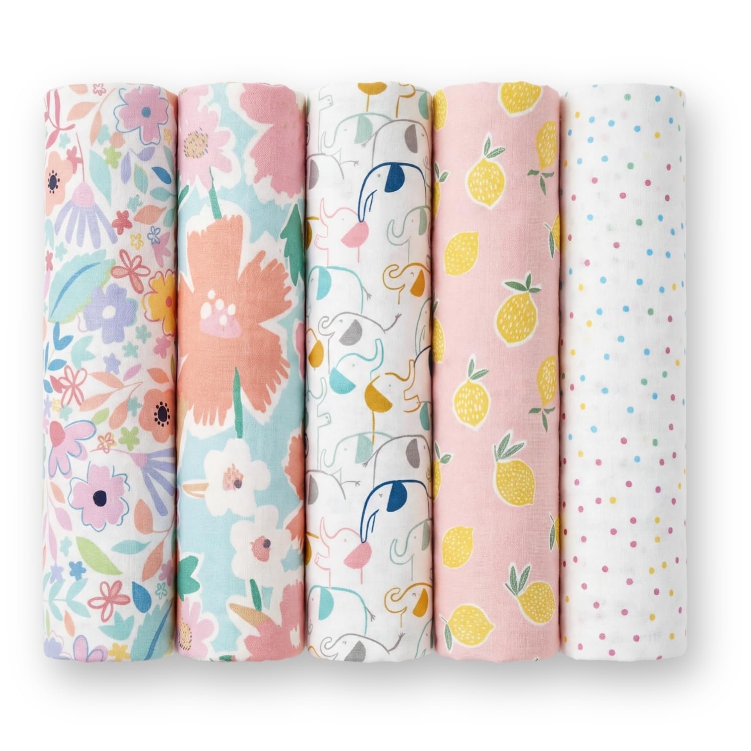 haus & kinder 100% Cotton Muslin Swaddle Wrap for New Born Baby | Pack of 5 (100×100 cm) | Baby Blanket & Swaddles for Newborn | Eleflora Collection