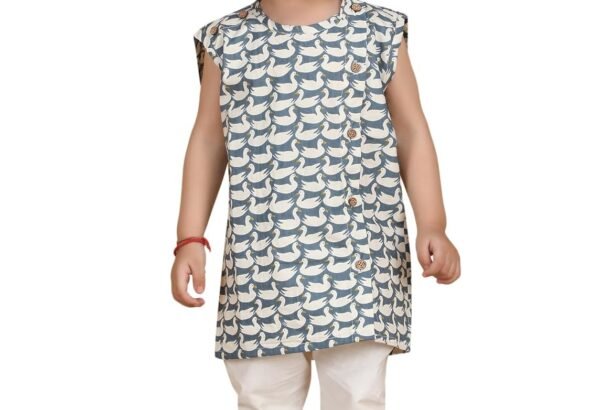 POLKA TOTS Baby Jhabla & Pant Set | 100% Cotton | Sleeveless Printed Top + Soft Bottom | Unisex Outfit for New Born, & Toddlers