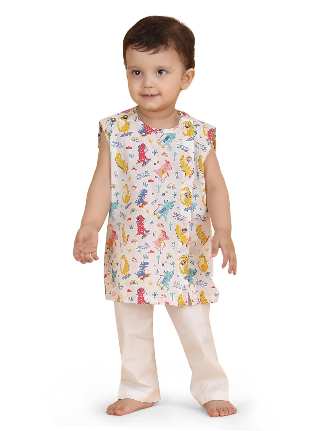 POLKA TOTS Baby Jhabla & Pant Set | 100% Cotton | Sleeveless Printed Top + Soft Bottom | Unisex Outfit for New Born, & Toddlers