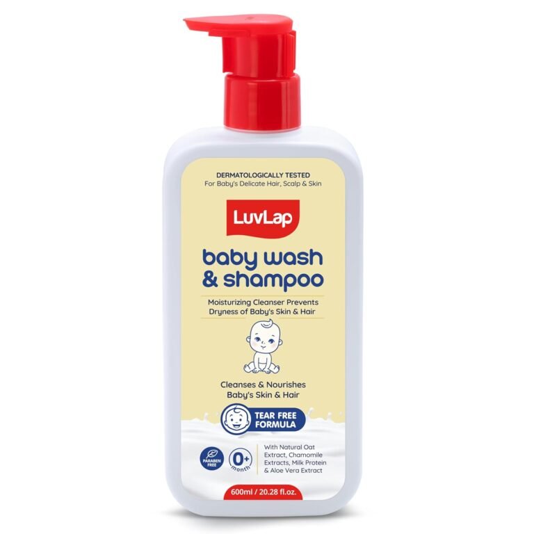 LuvLap Baby Wash & Shampoo – 600ml with Chamomile, Milk Protein, Oatmeal & Shea Butter, Paraben Free, Tear Free, Soap free, Rich Moisturised Skin & Soft Hair, Baby Body Wash, Dermatologically Tested