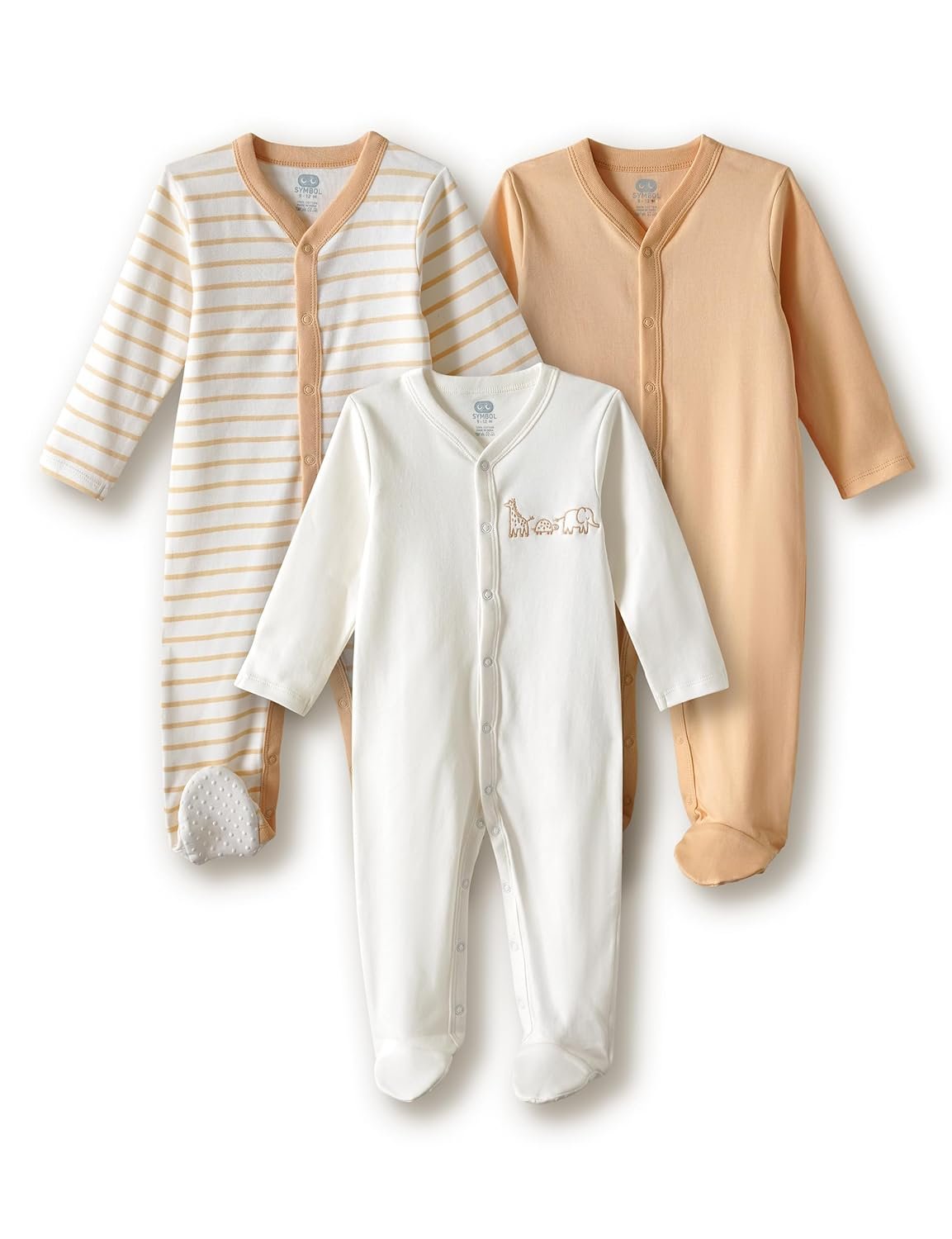Amazon Brand – Symbol Unisex 100% Cotton Full Sleeve Baby Sleepsuits (Available in Pack of 3 & 6)