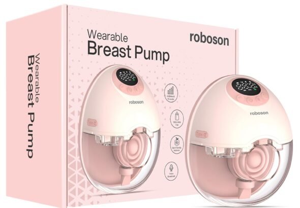 Roboson Wearable Electric Breast Pump for Feeding Mothers, Portable & Rechargeable Electrical Automatic Milk Pump with 4 Modes & 12 Levels, 1200mAh Battery, Portable & Cordless with Type C Charging, FDA Approved, Includes 17mm, 19mm, 21mm flange with 24mm Breast Shield, Patented Diaphragm Case Technology, Automatic Milk Level Detection, Voice Broadcast, Smart LED Display, 160ml BPA-Free Milk Cup, Ultra Quiet & Compact (1 Year Warranty)