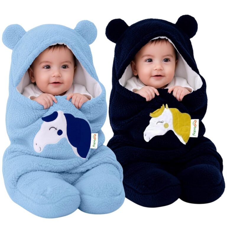 OYO BABY Newborn Baby Blanket Gift Combo Pack – Wearable Flannel Hooded Swaddle Wrapper Blanket (0-12 Months,72x68cm), Blue & Dark Blue, Skin-Friendly