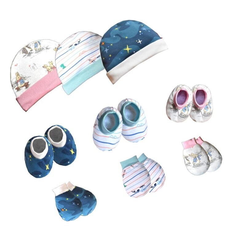VParents New Born Baby Cotton Gloves, Cap & Mittens Combo Set (0-3 Months) | Booty Set | Kids Gloves & Socks | Best Baby Gift | For Boys & Girls