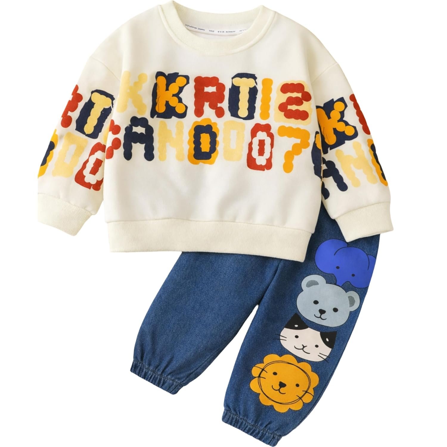 Googo Gaaga Printed SweatShirt with Printed Denim Joggers for Boys – Cotton Clothing Set for Baby Boy | Soft Fabric Full Sleeves Sweat Shirt | Regular Fit Kids Outfit