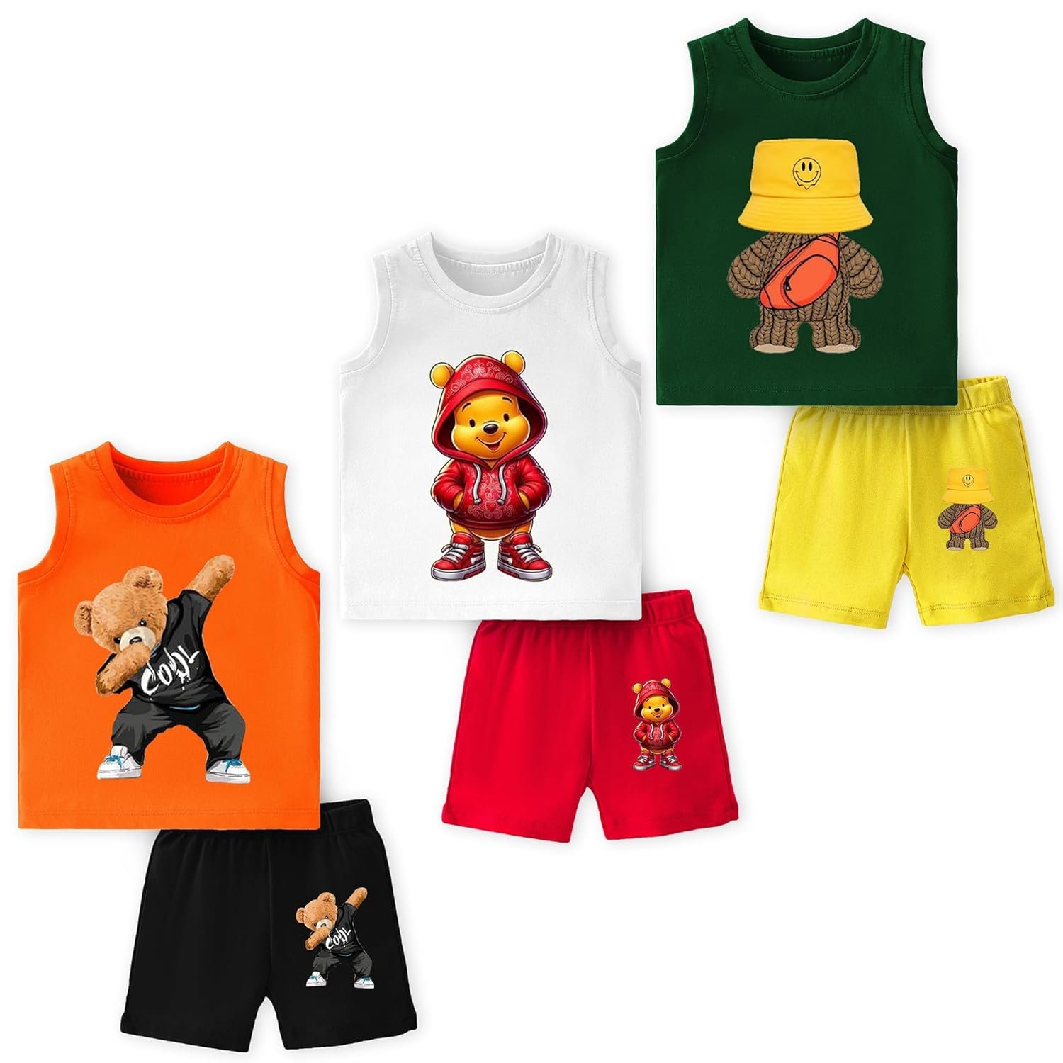 Baby Cotton Clothing Set | Sleeveless T-Shirt & Shorts Combo | Summer Wear for Boys & Girls | Soft Breathable Fabric | Multicolor Pack of 3