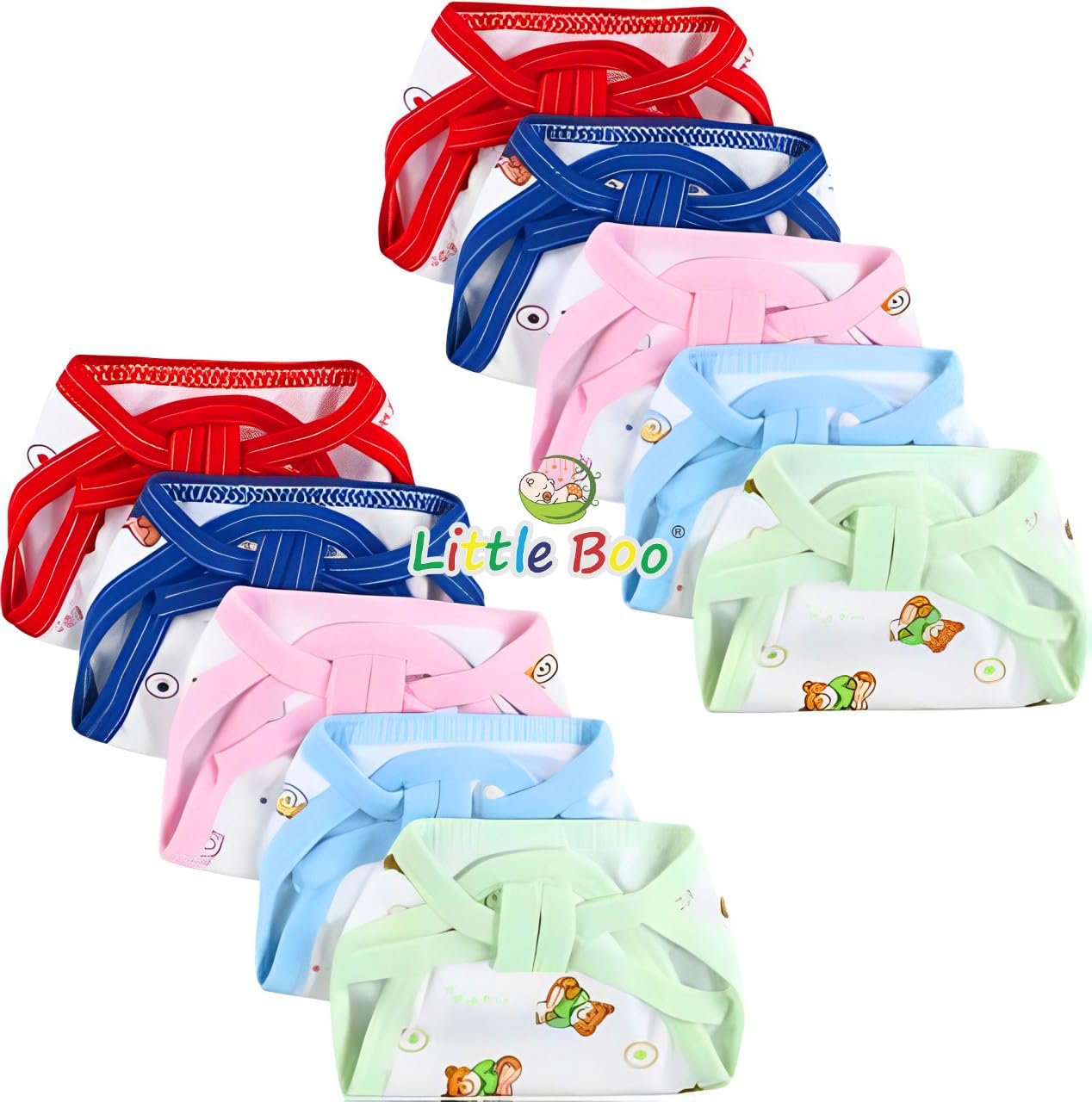 Little Boo new born Baby’s Cotton Cloth Diapers/Langot/nappy U Shaped Washable and Reusable Nappies (Multicolour,0-6 Months) Pack of 10