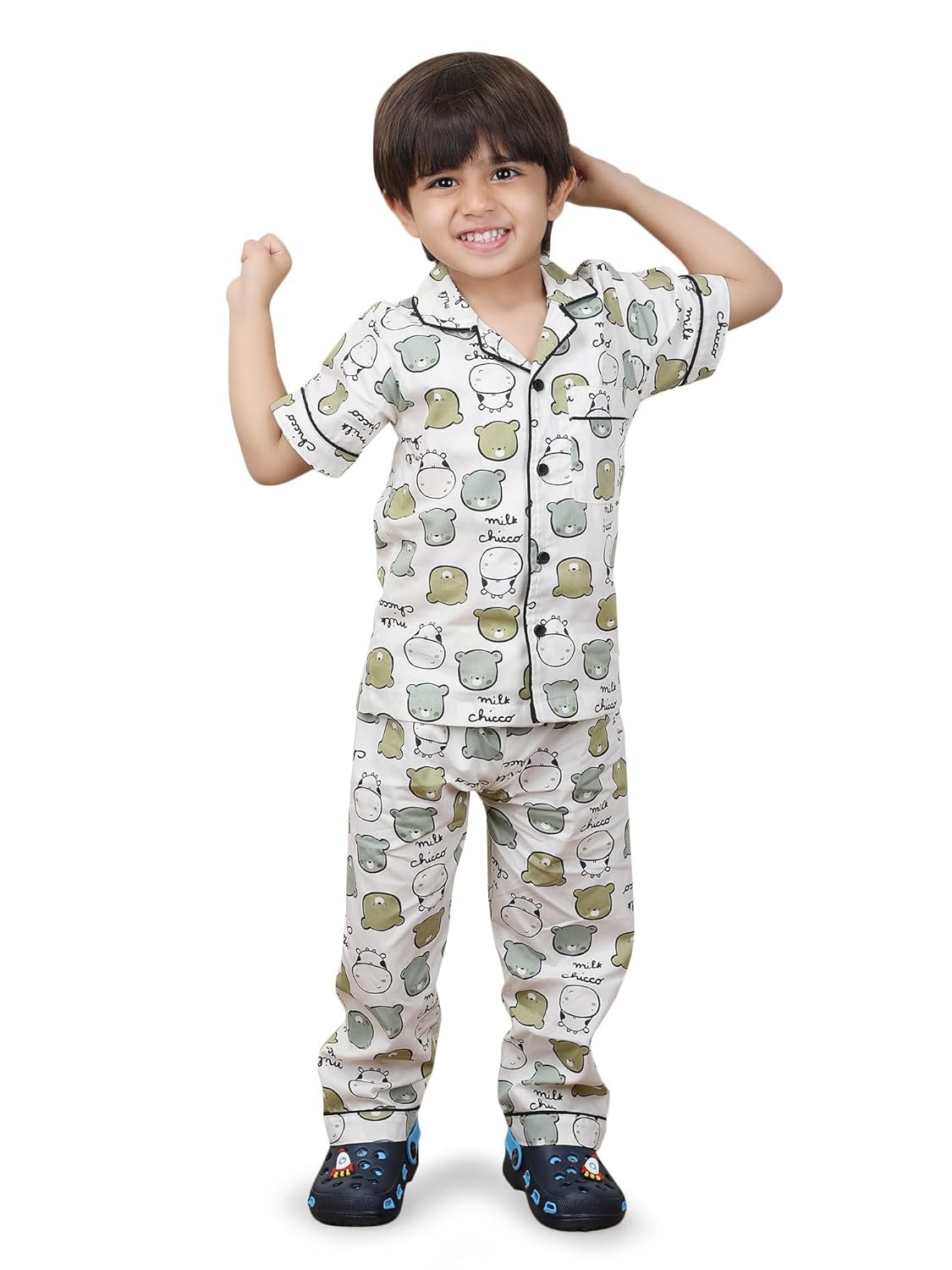 POLKA TOTS 100% Pure Cotton Half Sleeve Night Suit for Kids, Girls & Boys | Cotton Pyjama Set | Unisex Night Dress for Children | Night Suit for Girls |Sleepwear for Kids | Winter Night Dress for Boys