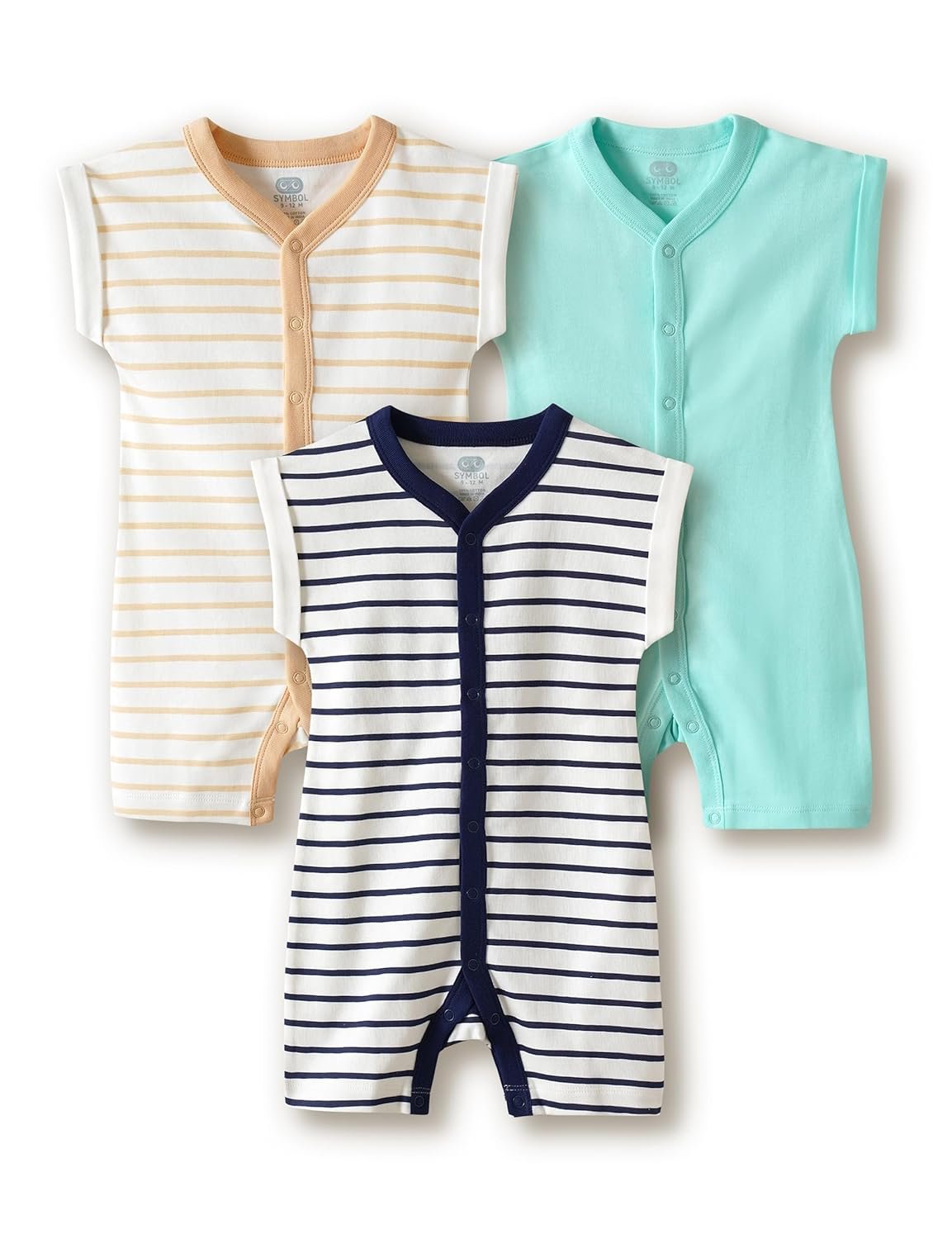 Amazon Brand – Symbol Unisex 100% Cotton Half Sleeve Baby Rompers (Available in Pack of 3 & 6)