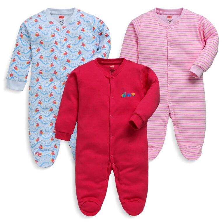 LuvLap Baby Boys and Girls 100% Cotton Full Sleeve Romper/Bodysuit Pack of 3