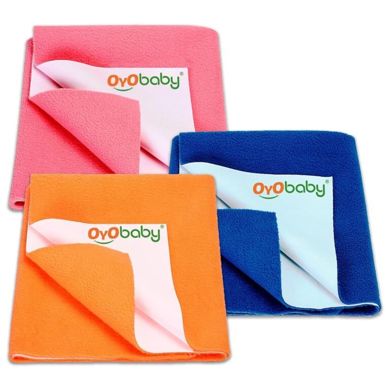 OYO BABY Anti-Piling Fleece Extra Absorbent Instant Dry Sheet for Baby, Baby Bed Protector, Waterproof Sheet, Small Size 50x70cm, Pack of 3, Salmon Rose, Royal Blue & Peach