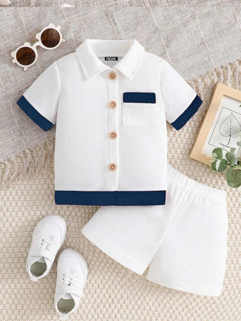 Boys 2-Piece White Shirt and Shorts Set, Casual Summer Outfit