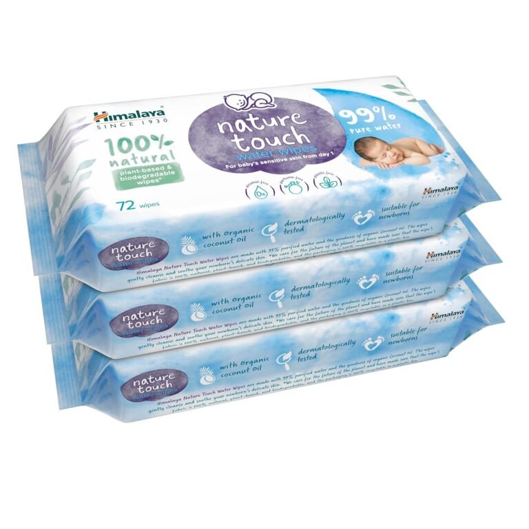 Himalaya Nature Touch Water Baby Wipes (Unscented) | 99% Pure Water | 100% Plant-Based Biodegradable Wipes | Organic Coconut Oil | for Sensitive Skin from Day 1 | 72 Wipes X Pack of 3