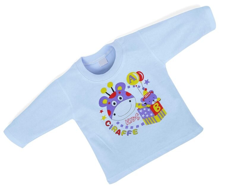 Tshirt for Kids Full Sleeve Printed Cotton Blue & Tops for Baby Boys Unisex Infant Clothing 6 to 12 Months Pack of 1 Size3