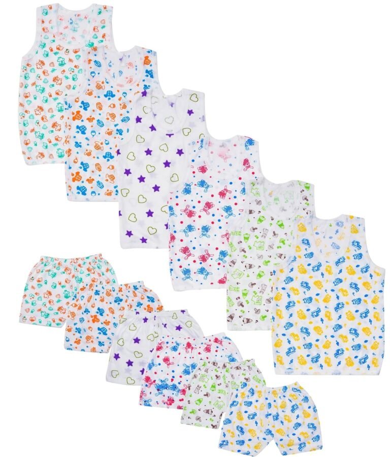 Shyamcollections Baby Boy & Girl Cartoon Print Sleeveless Soft Cotton Casual Vest T-Shirt with Shorts Dress for Summer Wear Kids Infant Toddler New Born Baby Clothes (Set of 6) (3-6 months)