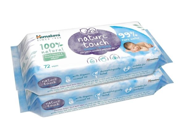 Himalaya Nature Touch Water Baby Wipes |72 Wipes – Pack of 2| 99% Pure Water | 100% Plant-Based Biodegradable Wipes | Organic Coconut Oil | for Sensitive Skin from Day 1 |Unscented