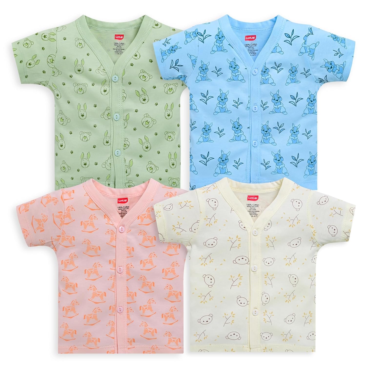 LuvLap Baby Girls Regular Fit 100% Cotton Half Sleeves Girls Jhabla Pack of 4