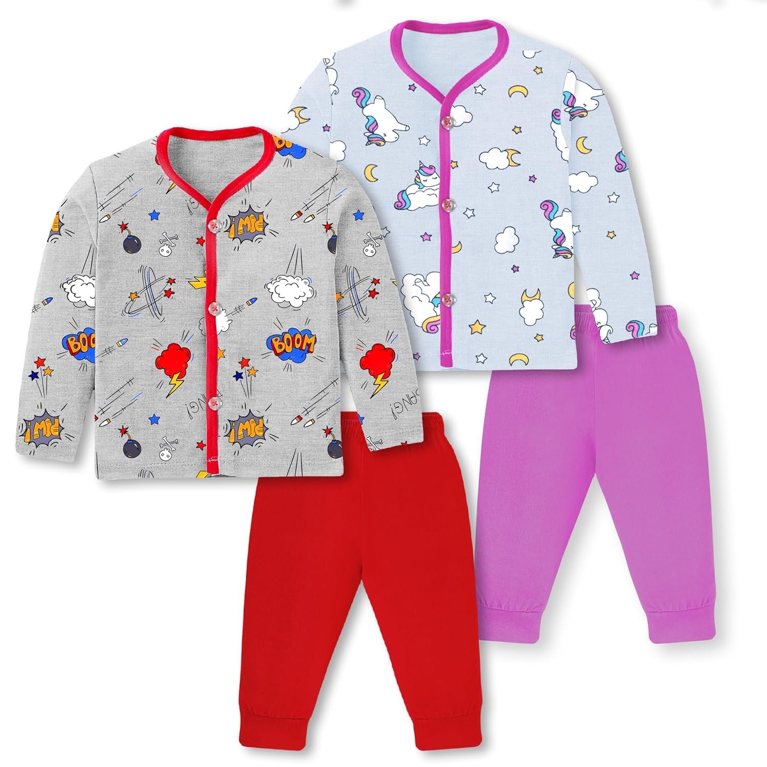 Kids Printed Long Sleeve Pyjama Set with Top and Bottoms