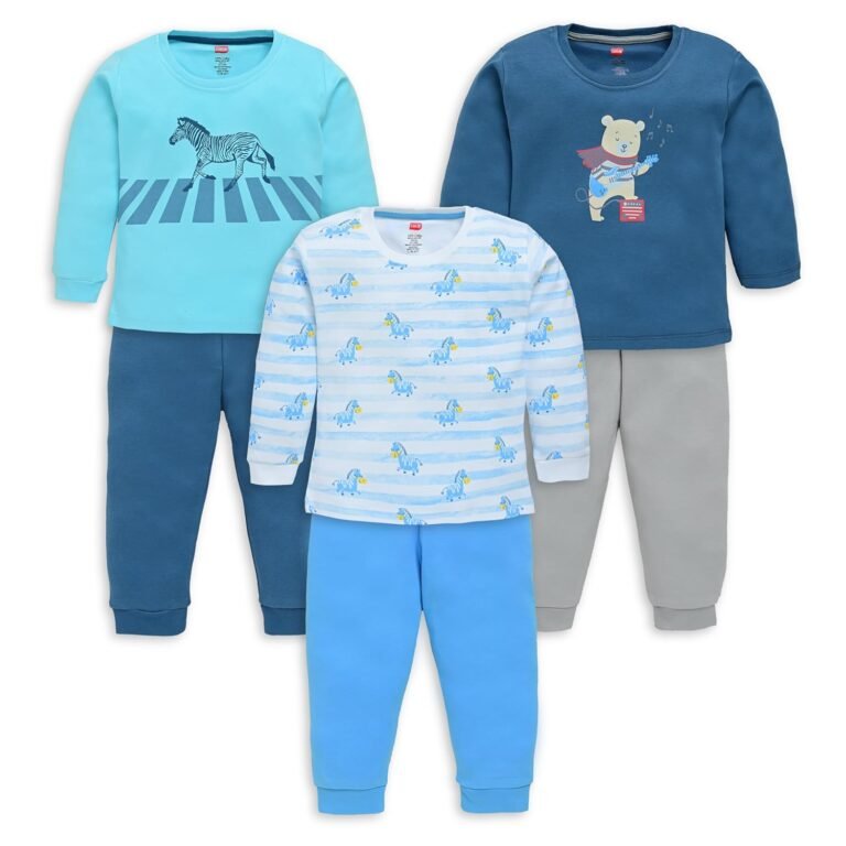LuvLap Baby Boys 100% Cotton Full Sleeve Boys T-Shirt & Pyjama Sets Pack of 3