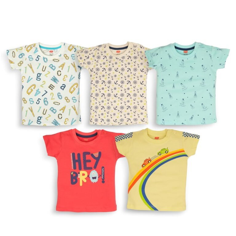 LuvLap Baby Boys Regular Fit 100% Cotton Half Sleeves Boys T-Shirts Set Pack of 5