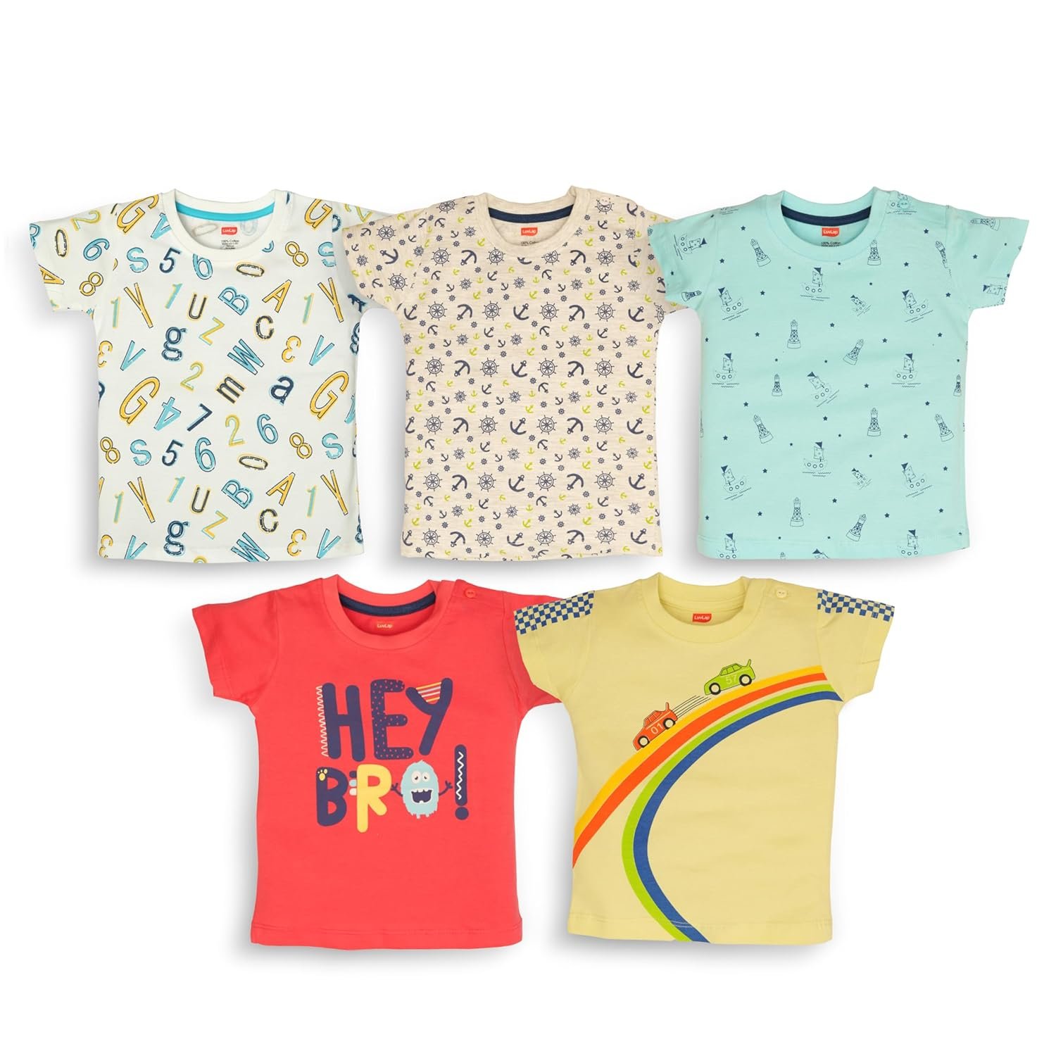 LuvLap Baby Boys Regular Fit 100% Cotton Half Sleeves Boys T-Shirts Set Pack of 5
