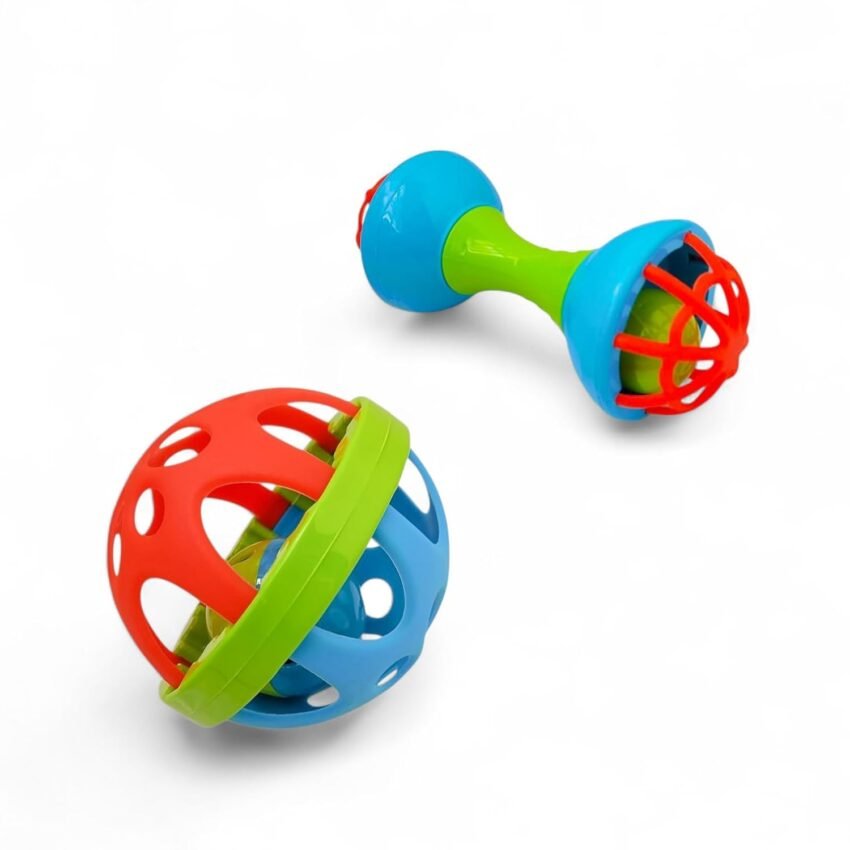 Baby Rattle Toys for Newborns | Soft Lightweight Sensory Rattle Set for Infants | Easy Grip Teether Rattle for 0–12 Months | BPA Free Developmental Toy for Boys & Girls (Blue-Red)