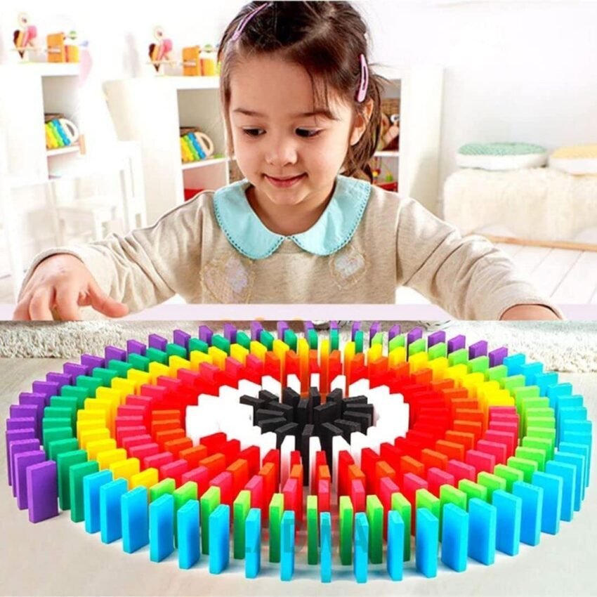 Storio 120 Pcs 12 Color Wooden Dominos Blocks Set, for Kids Board Game Educational Play Toy, Domino Racing Toy Game