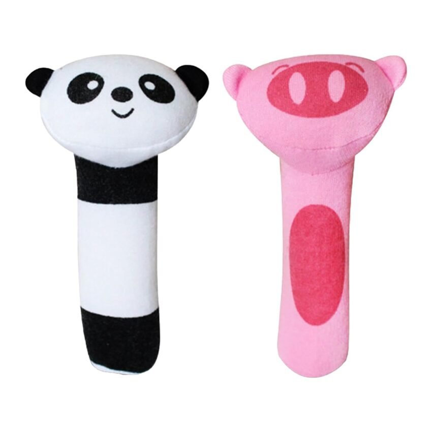 Meadawgs® 2X Baby Cartoon Hand Rattles Squeaker Toys Soft Visual Development for Gifts|Baby | Toys for Baby | Rattles|2 Baby Hand Rattles Squeaker Toys